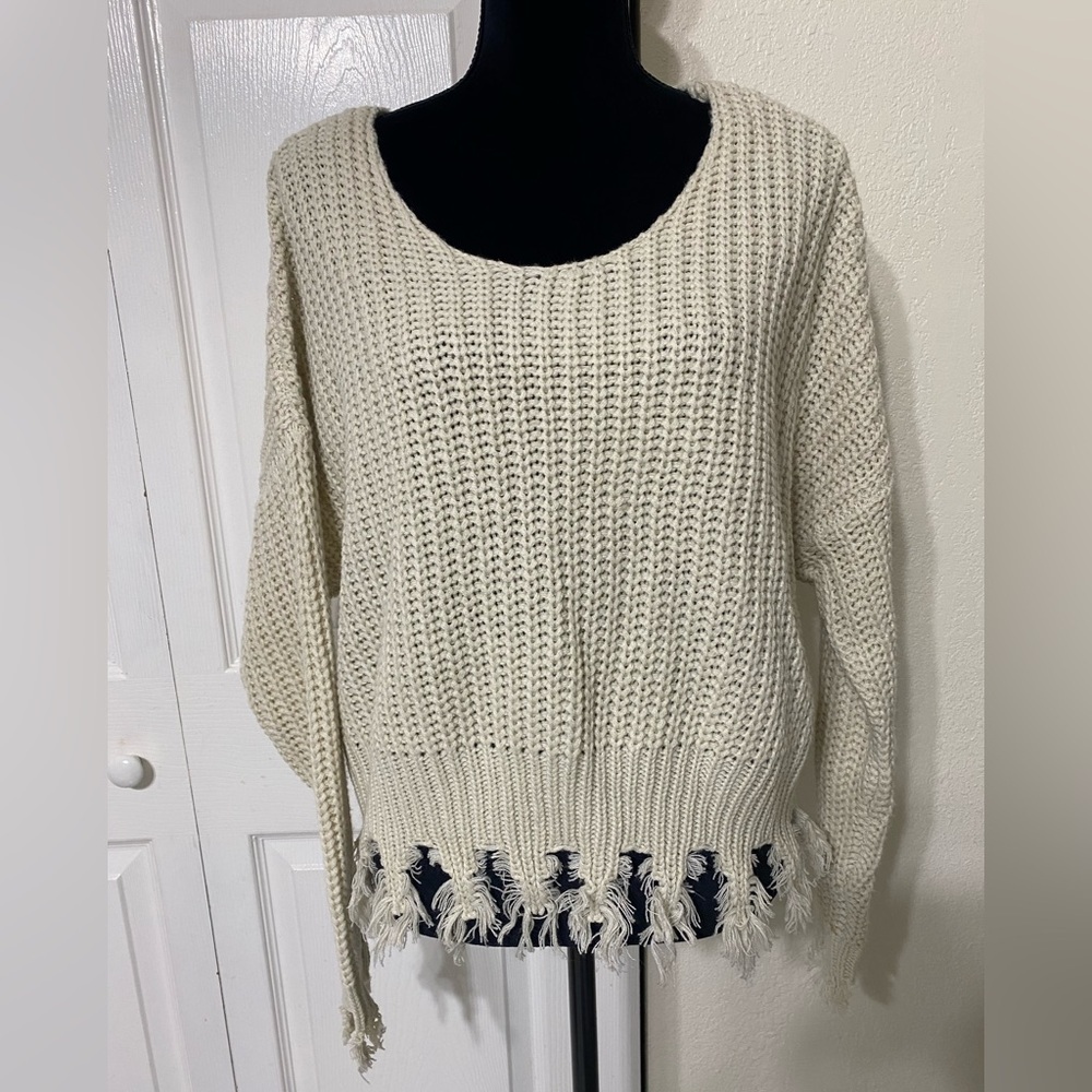 Young fabulous & broke chunky knit fringes Cream Women's Sweater size S/M